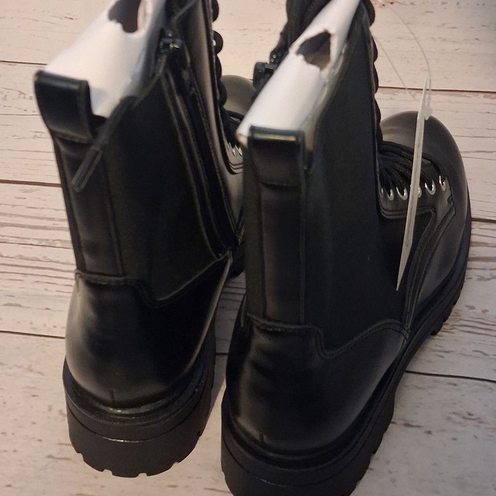No Boundaries Black Vinyl And Fabric Lace-Up Combat Boots Size 9 - Picture 4 of 7